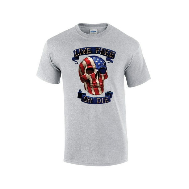 Big and Tall t-shirt live free or die USA American flag skull decal tee bigmen